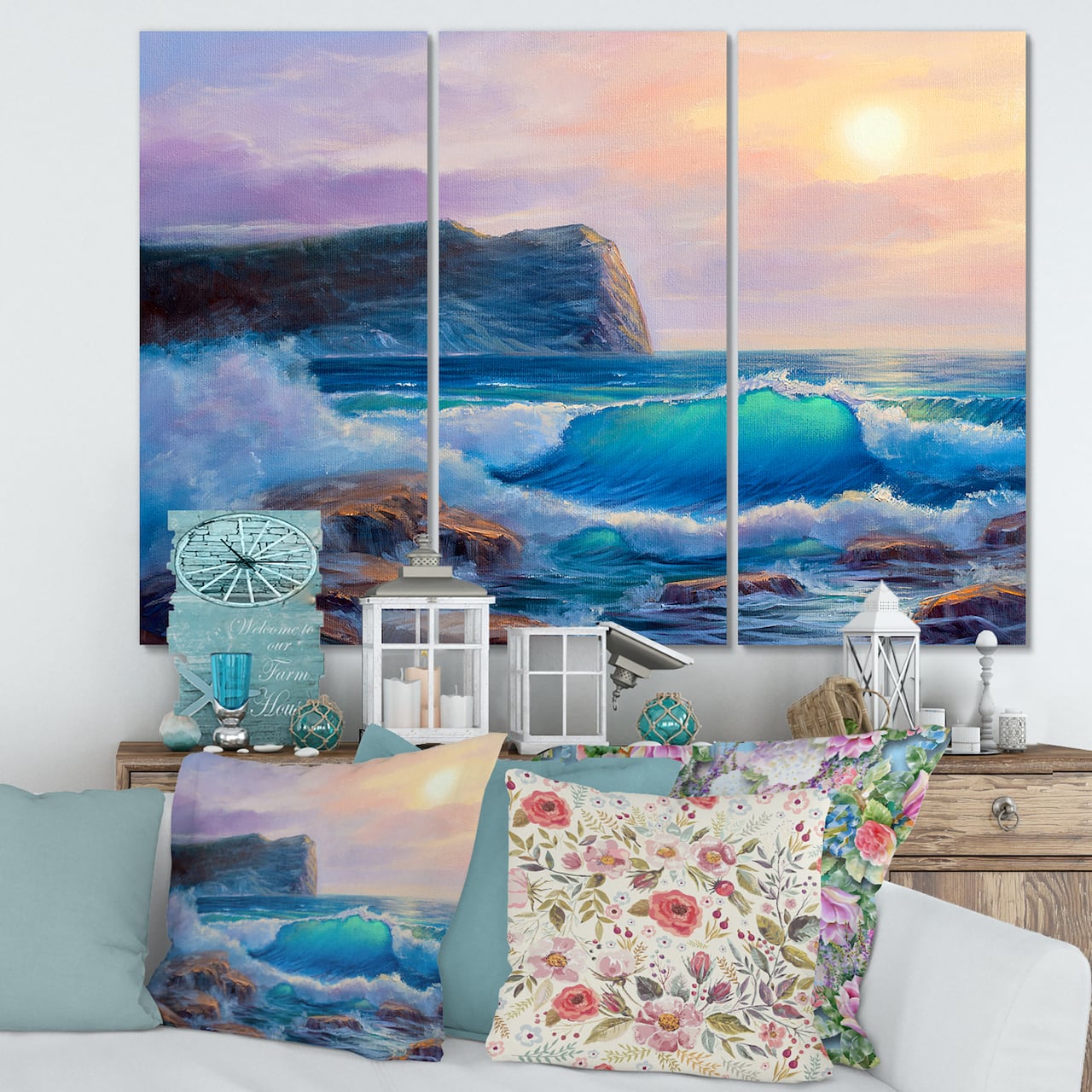 Designart - Blue Waves Breaking At The Beach III - Nautical & Coastal Canvas Wall Art Print